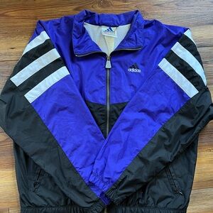 Adidas 90s Vintage Windbreaker Jacket Purple and Black Size Med Mens Full Zip